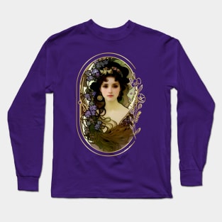 Elegant Mucha Style Portrait of a Beautiful Woman Long Sleeve T-Shirt